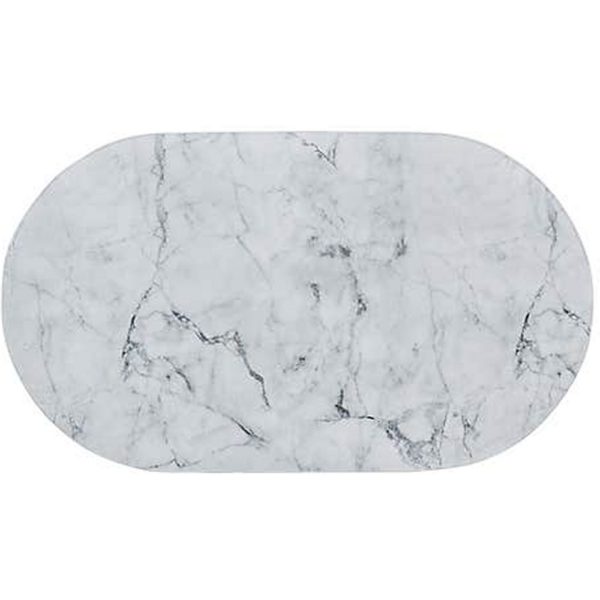 white oval bath mat with a grey marble effect