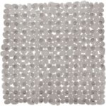 square, plastic shower mat composed of taupe pebble shapes