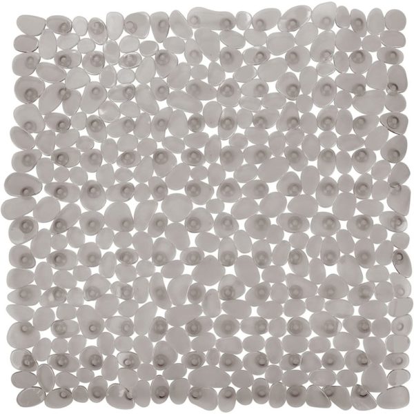 square, plastic shower mat composed of taupe pebble shapes