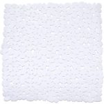 square, plastic shower mat composed ofwhite pebble shapes