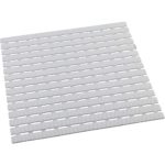 White plastic, square shower mat in a slatted design