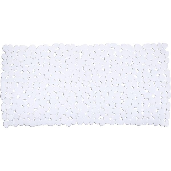 rectangular, plastic bath mat composed of white pebble shapes