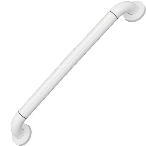 straight white grab rail, the main center part of the roail has a textured finish for gripping