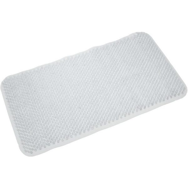 rectangular transparent bath mat with soft, plastic bristles