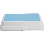 rectangular white bath step with a blue surface on the top