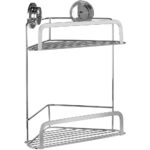 two tier chrome plated wire corner basket with 2 round wall attachments for fixing purposes