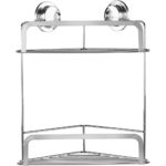 two tier chrome plated wire corner basket with 2 round wall attachments for fixing purposes