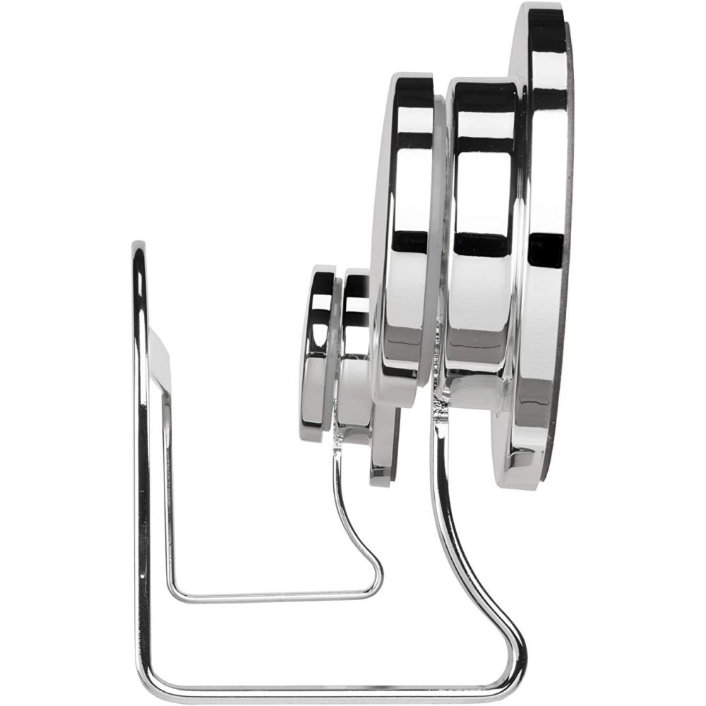side view of chrome plated towel rail with round with round wall attachments for fixing