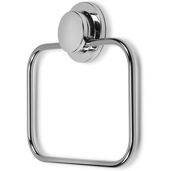 rectangular chrome plated towel ring with round wall attachment for fixing