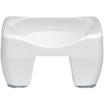 short, square white plastic bath stooll