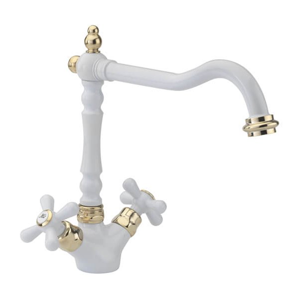 199 French Classic mono sink mixer White and gold plated