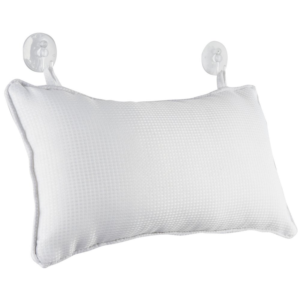 padded white bath cushion with two suction cups
