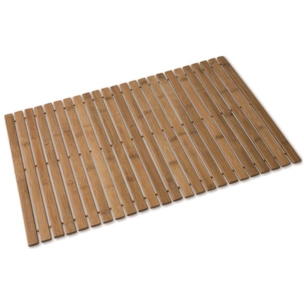 rectangular brown bamboo bathroom mat