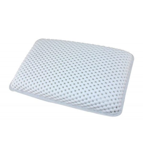 padded white bath cushion with a pitted, cushioned pattern.