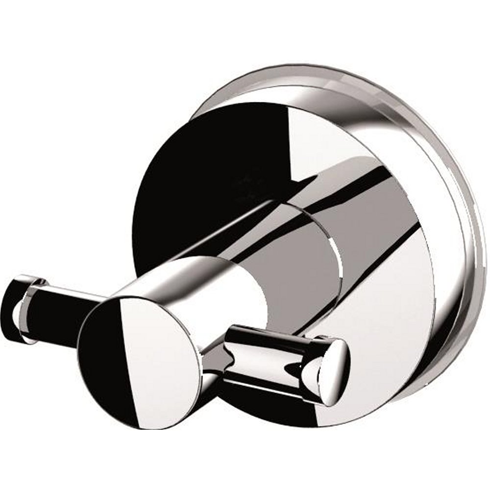 chrome coloured double robe hook with round wall mount