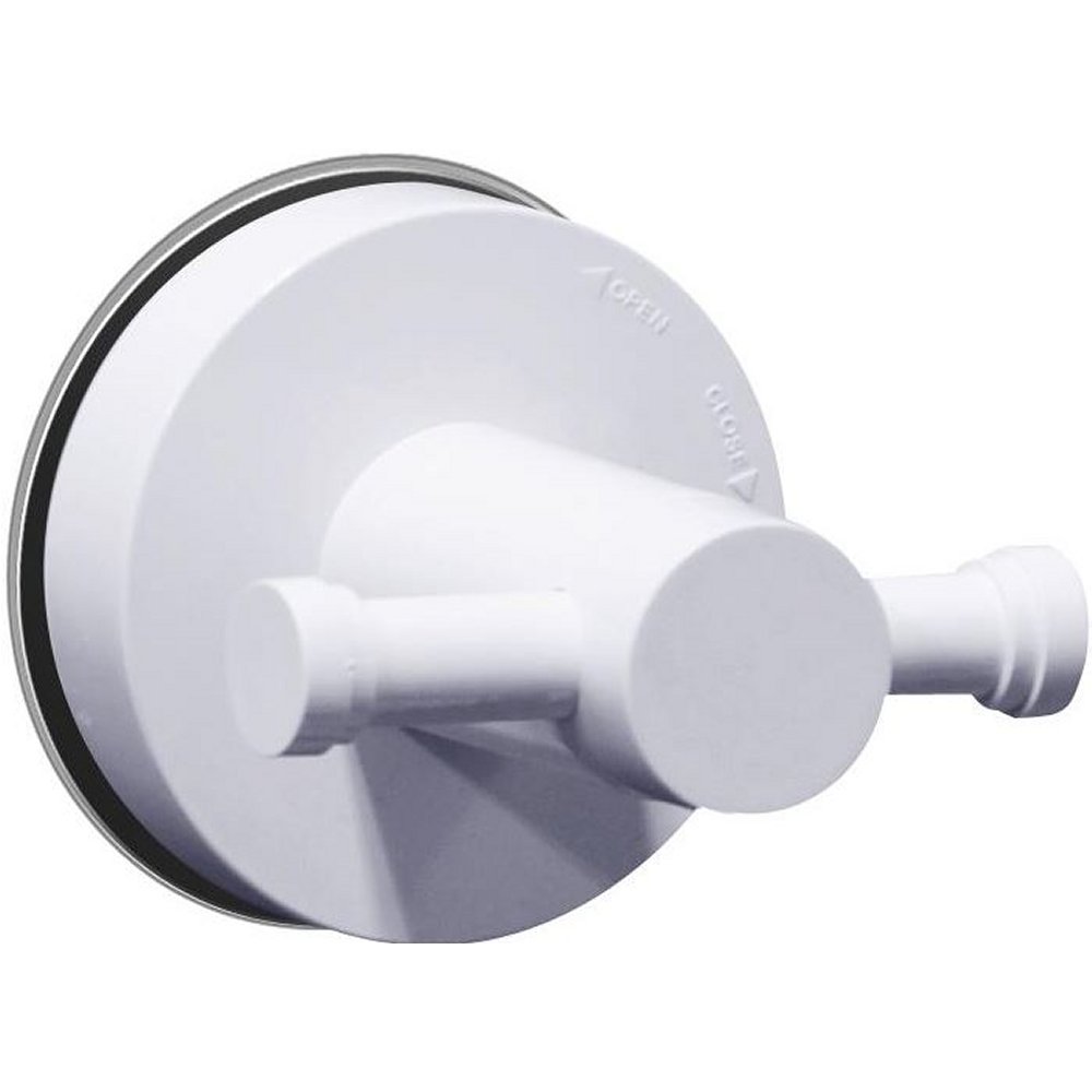 white coloured double robe hook with round wall mount
