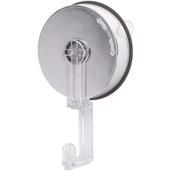 transparent plastic single hook on a chrome coloured round backing plate