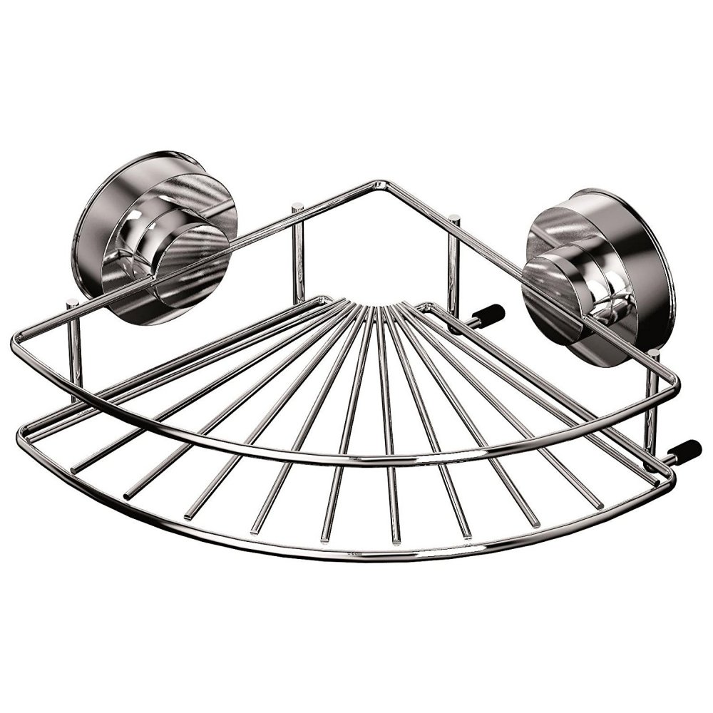 stainless steel wire corner basket with circular wall mounts