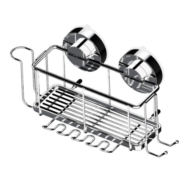 stainless steel wire basket with hooks and two circular wall mounts