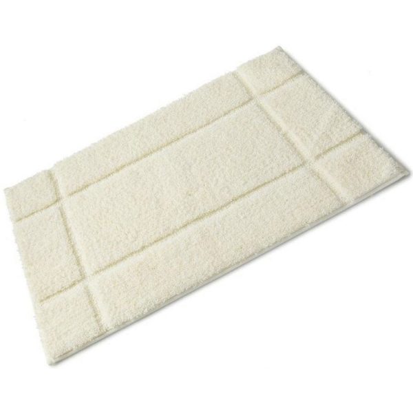 rectangular white bath mat with 4 intersecting lines creating a border