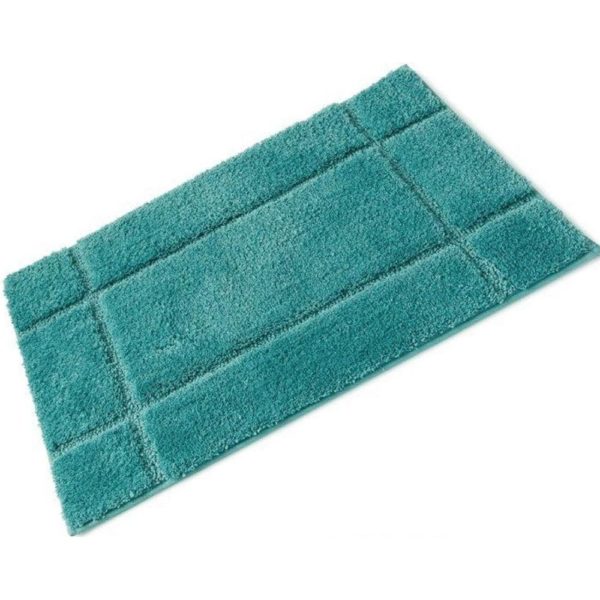 rectangular sea green bath mat with 4 intersecting lines creating a border