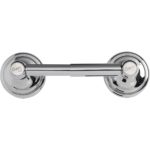 double post spindle toilet roll holder in chrome with two white circles with the text "Croydex est 1919"