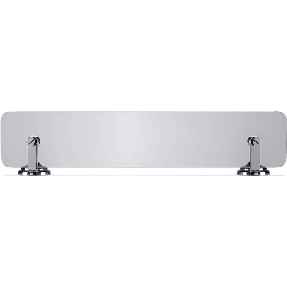 Glass shelf with chrome brackets, on the brackets as viewed from above