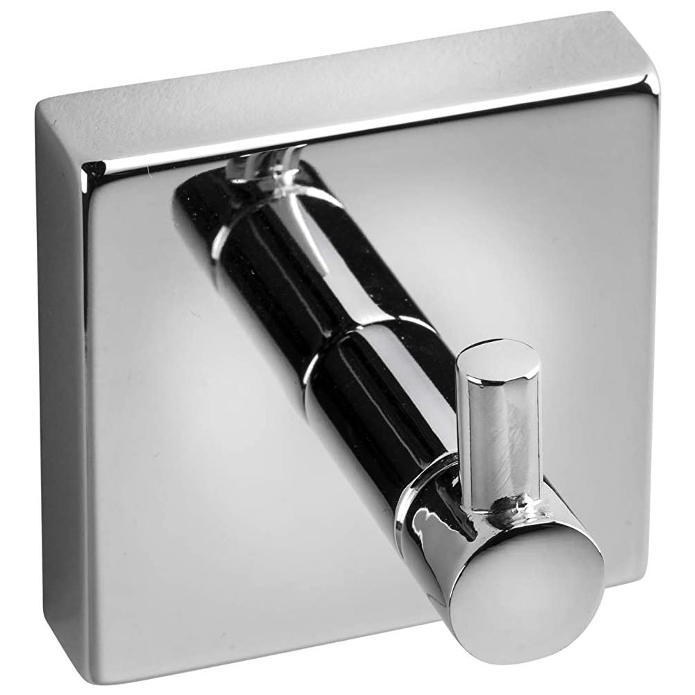 chrome single robe hook with a square back plate,