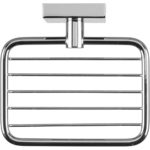chrome, wall mounted soap basket with square wall plate as viewed from above