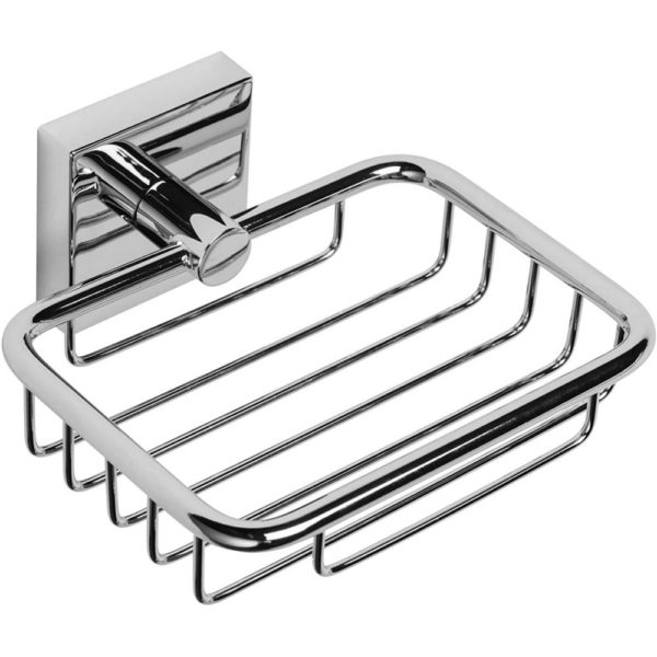chrome, wall mounted soap basket with square wall plate