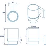 diagrams giving the measurements of the tumbler and holder(dimensions also found in item description)