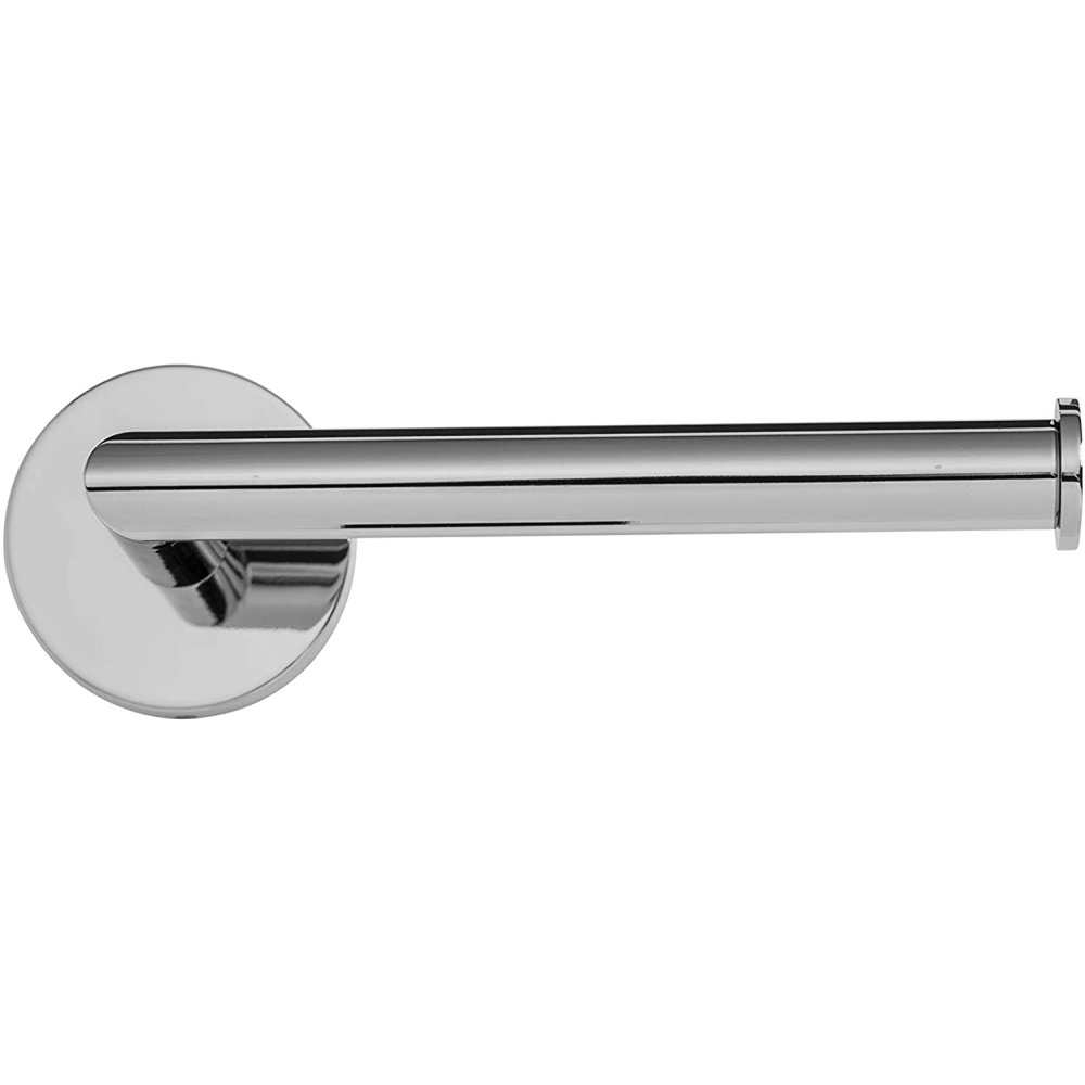 roll holder, it is bar shaped and attaches to the wall onchrome roll holder, it is bar shaped and attaches to the wall on one end with a round back plate