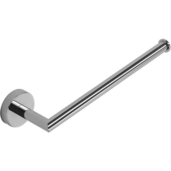 chromee towel bar, it attaches to the wall on one end with a round back plate