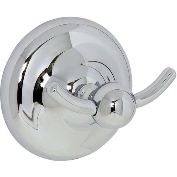 chrome double robe hool with with round, bevelled-edge wall mount