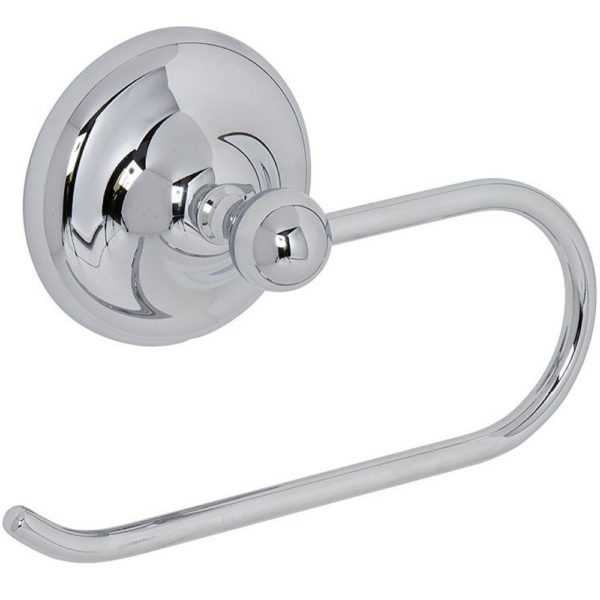 chrome toilet roll holder with round, bevelled-edge wall mount