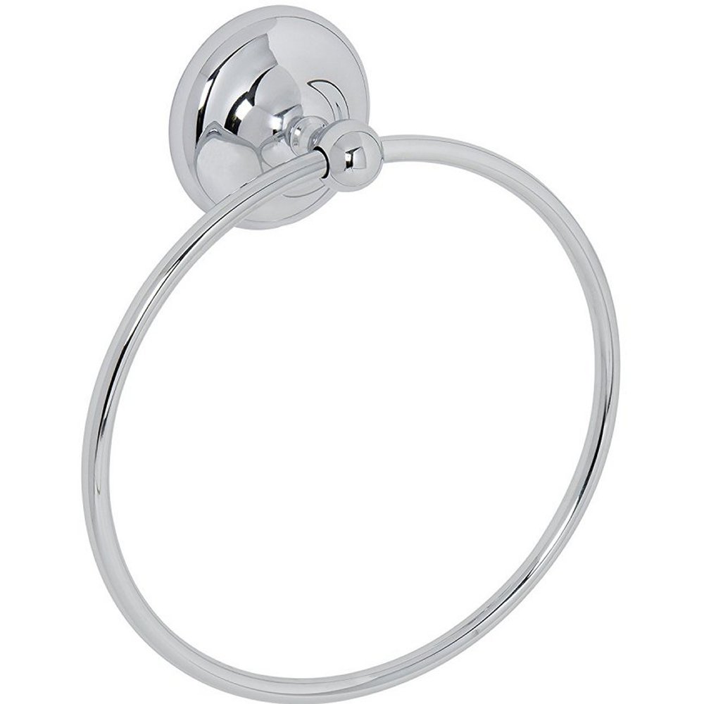 circular chrome towel ring with round, bevelled-edge wall mount