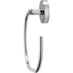 chrome towel ring with round back plate. the towel ring is in an incomplete oval shape.