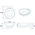 diagrams giving the measurements of the soap dish and holder (dimensions also found in item description)