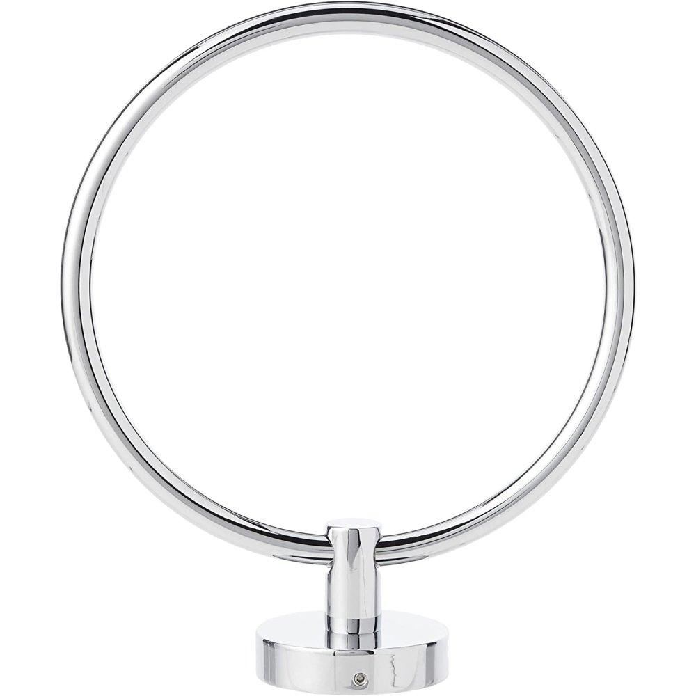 chrome towel ring with round back plate. the towel ring is in a circle shape