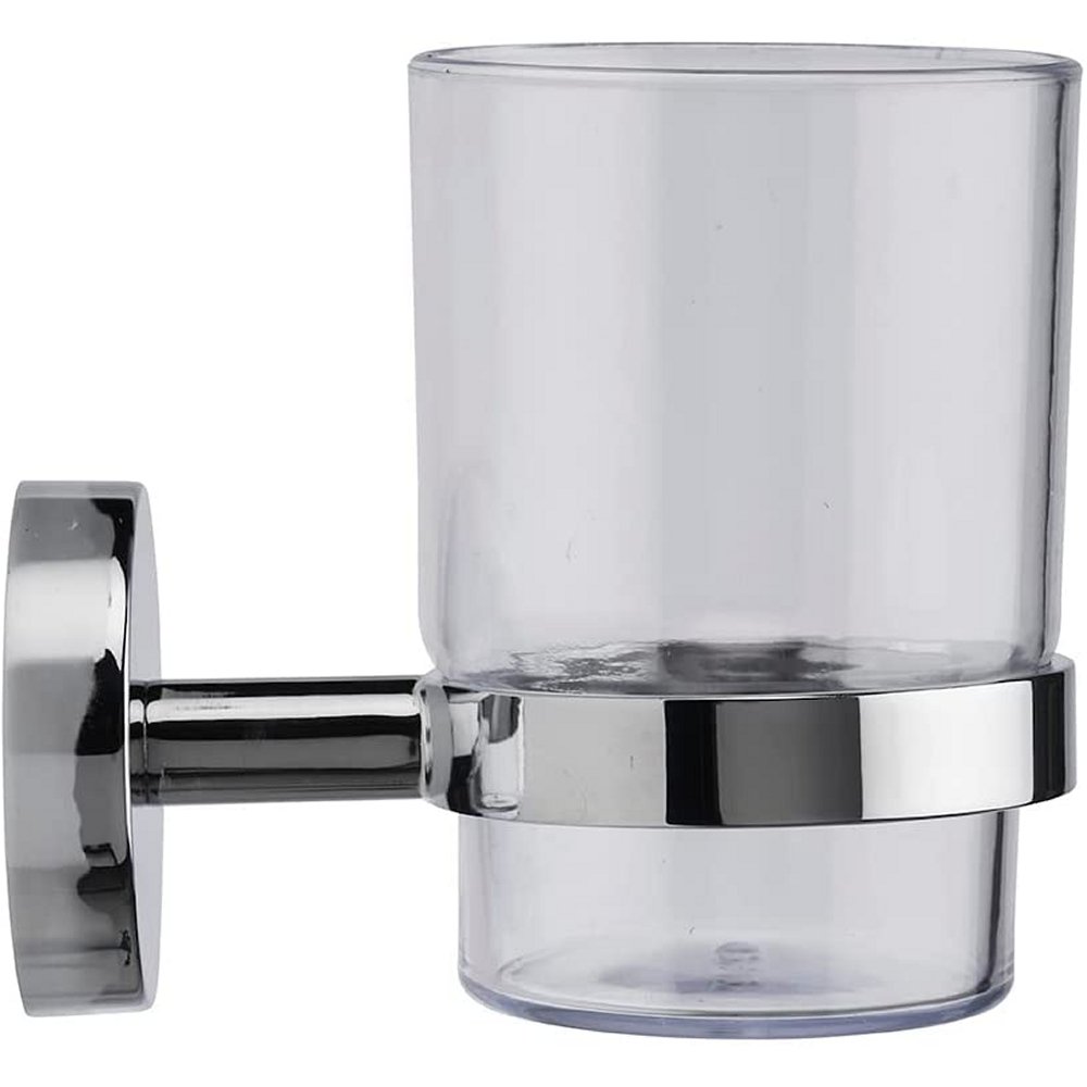 glass tumbler in a chrome holder
