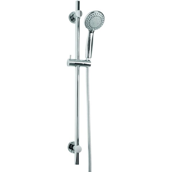 chrome vertical shower riser rail with chrome shower head and hose
