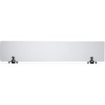 rectangular glass shelf with a round chrome wall bracket on either end.