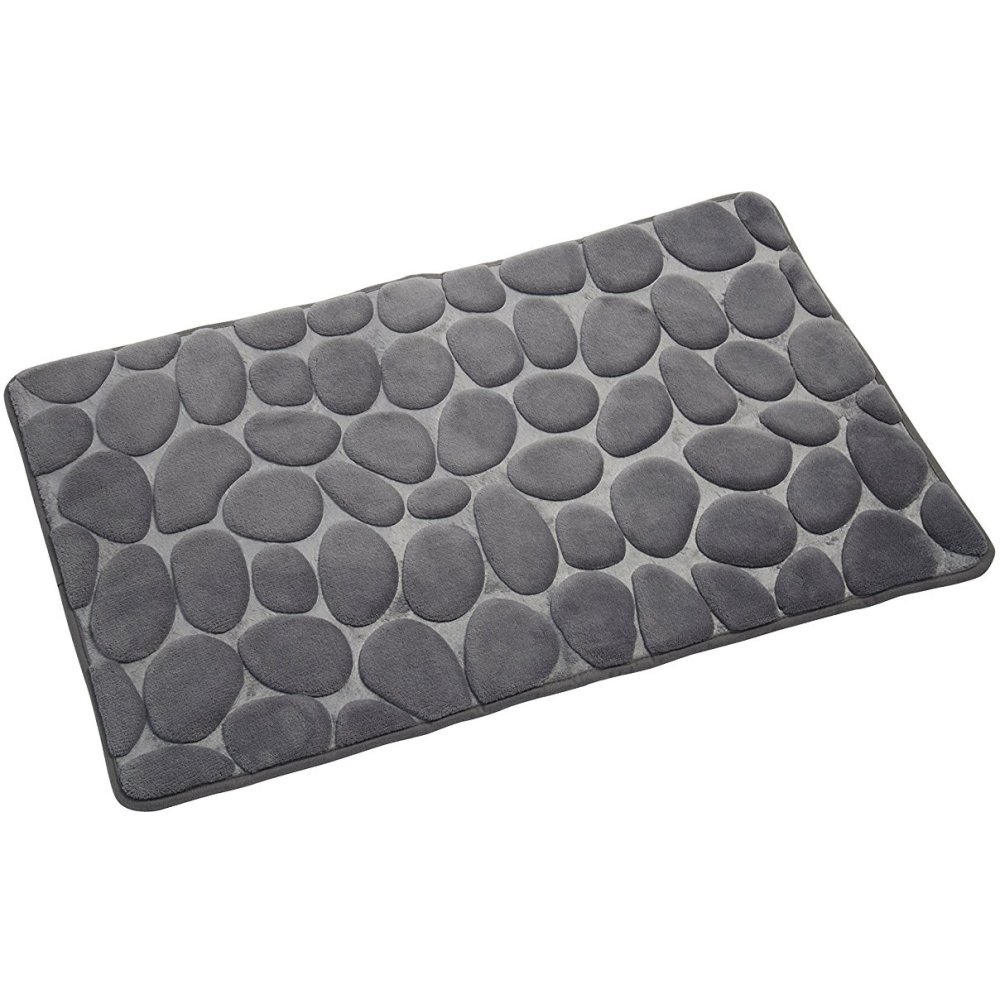 rectangular grey bathroom mat with pebble shaped pattern texture