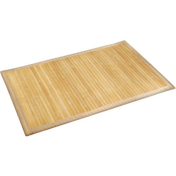 rectangular light brown bamboo bathroom mat