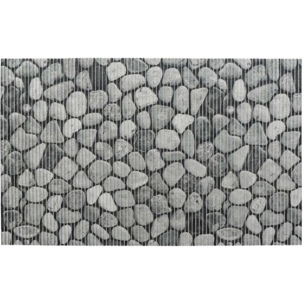 grey rectangular bathroom mat with a pebble design