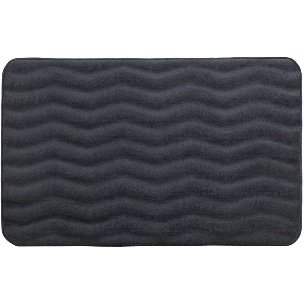 rectangular dark grey bathroom mat with a wavy pattern texture