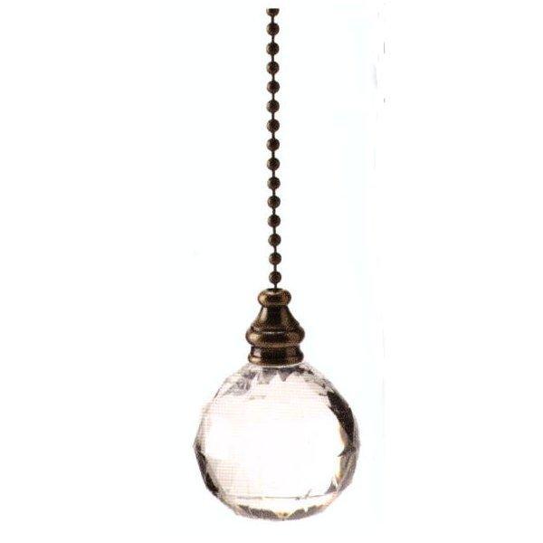 Antique Brass crystal ball light pull