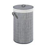 Wenko Round Laundry Bin Bamboo Grey