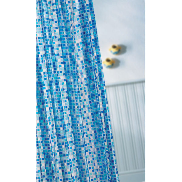 Blue mosaic shower curtain