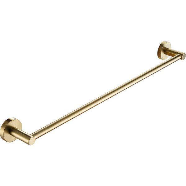 brushed brass straight towel rail with a wall mount on each end